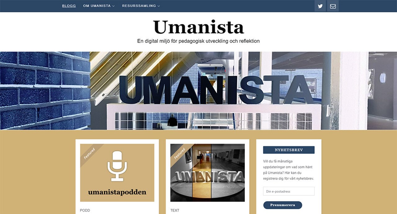 En bild av startsidan för Umanistabloggen med texten 