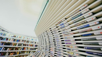 Shelves with publications