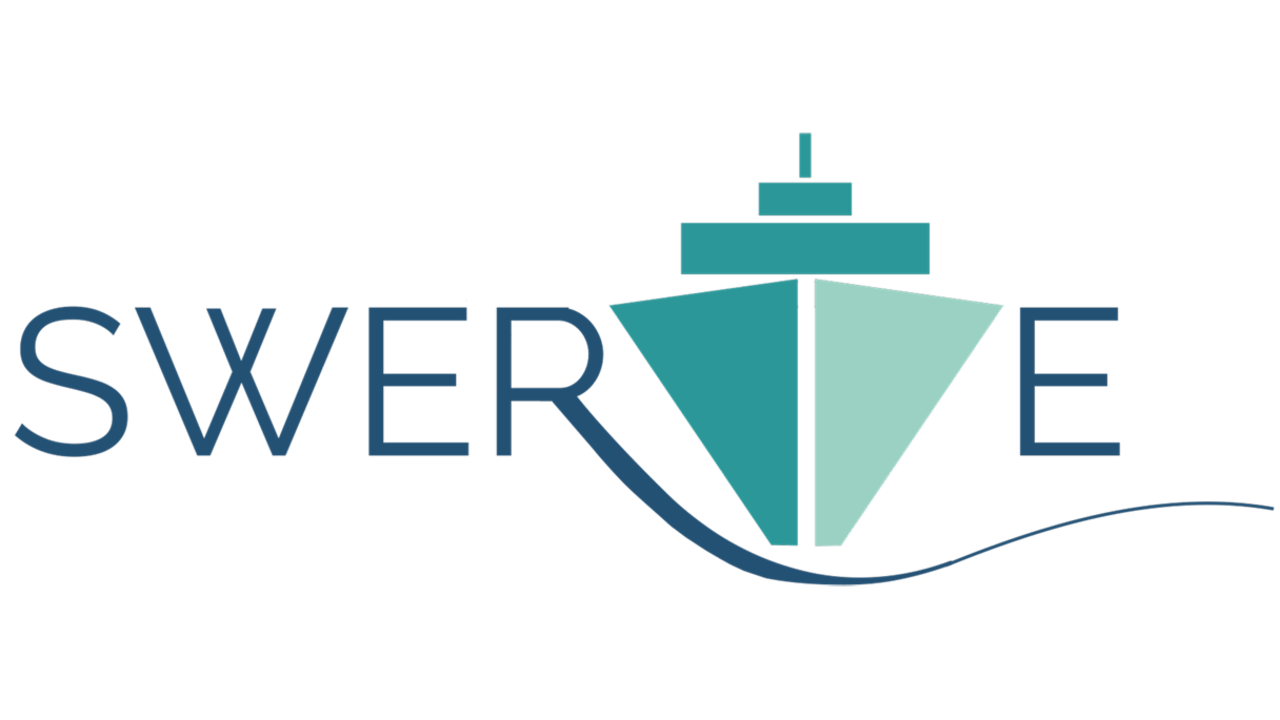 Logotyp med texten SWERVE och ett fartyg