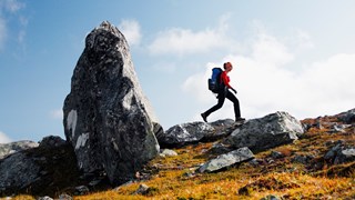 Fjällvandrare vid stor sten