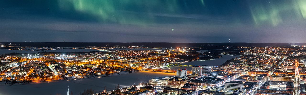 Aurora Borealis in the center city of Umeå in northern Sweden