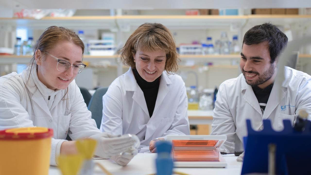 Bitr&auml;dande universitetslektor Francesca Aguilo vid Institutionen f&ouml;r medicinsk biovetenskap i labbet med kollegor.