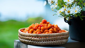 En korg full med hjortron.