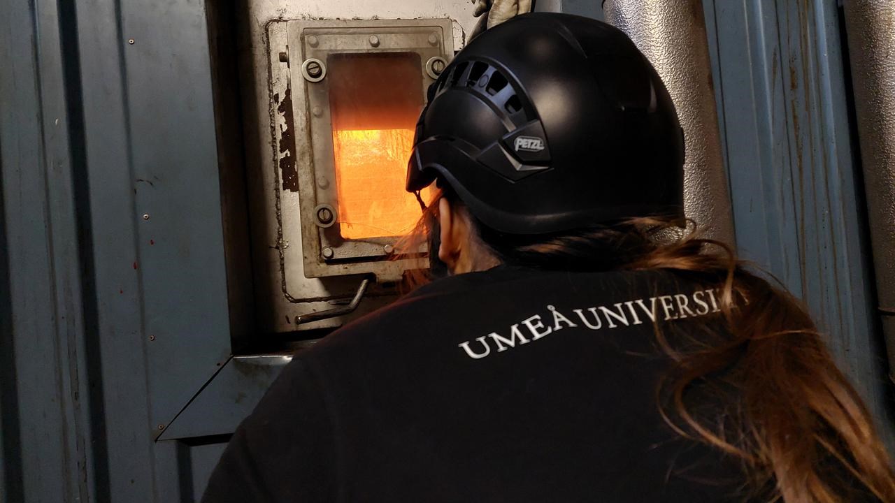 En person tittar in i en f&ouml;rbr&auml;nningsugn.