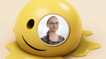 A profile picture of Liisi Laineste, with a smiling and melting emoji in the background.