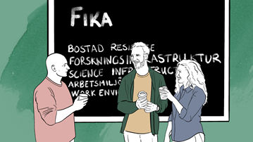 illustration tre personer fikar och pratar
