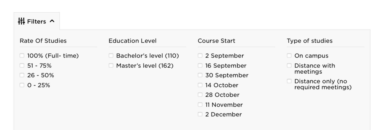 Course filter for exchange students