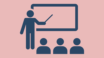 En illustration som föreställer en person som undervisar inför sina elever