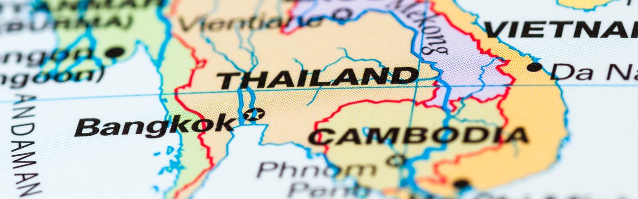 Karta över Thailand och Kambodja.