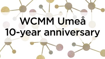 Graphic image with the text WCMM Umeå 10-year anniversary. WCMM stands for Wallenberg Center for Molecular Medicine.