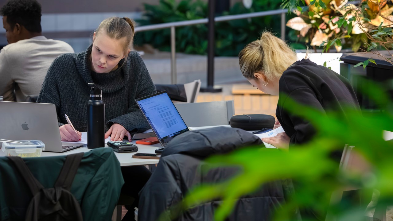 Studenter som grupparbetar i Teknikhuset.