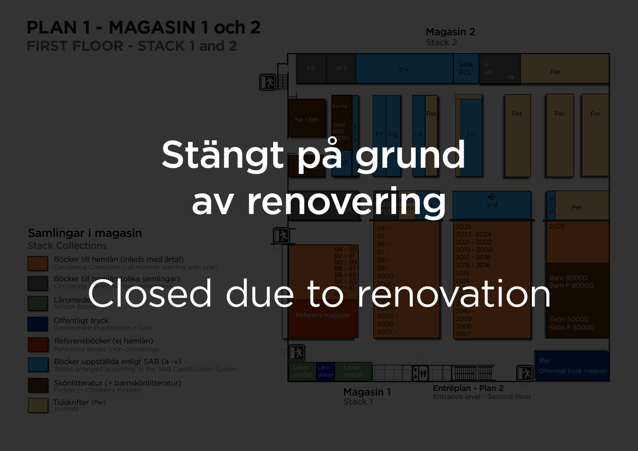 Karta över Universitetsbiblioteket under renoveringen 2026-2027