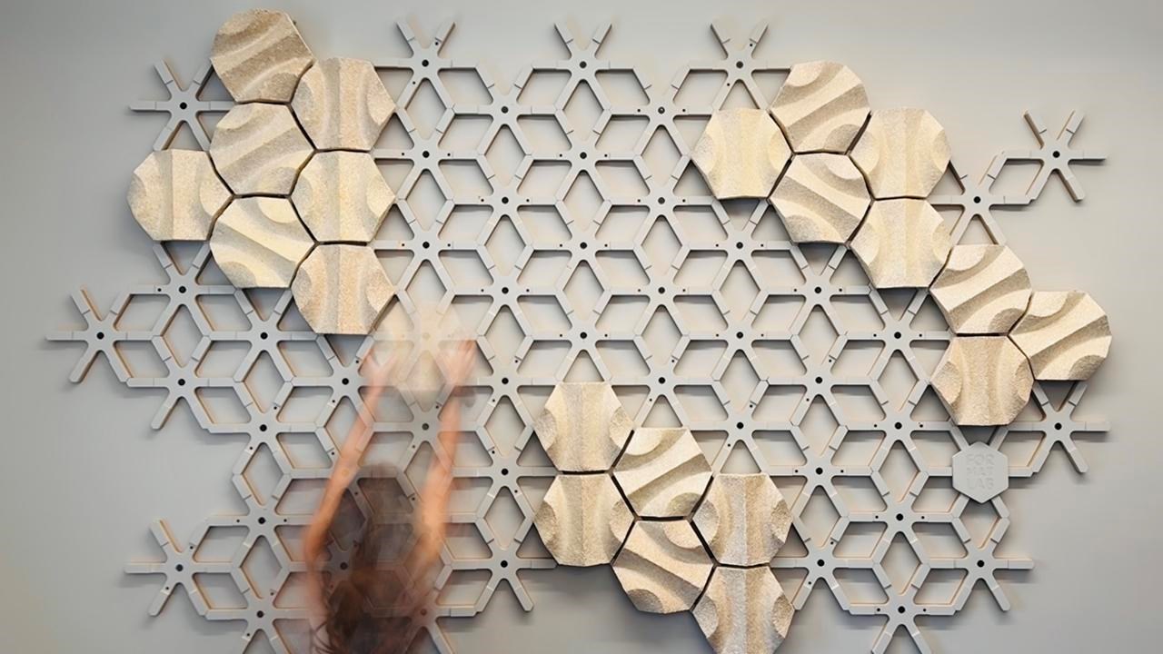 A material installation on a wall, artistic