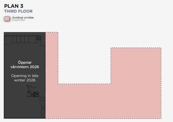 Karta över Universitetsbiblioteket under renoveringen 2026-2027