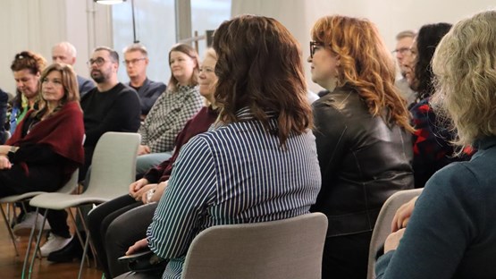 En grupp människor som sitter i stolar i ett rum.