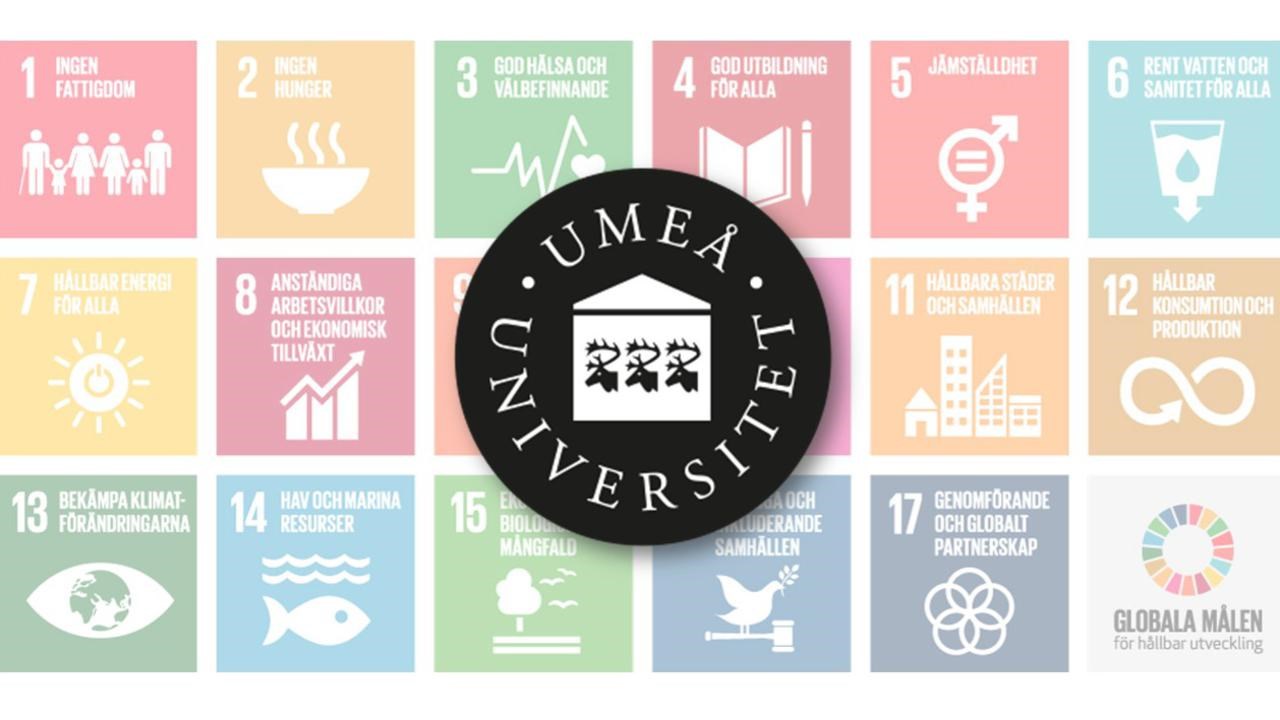 UMU logotyp på en bakgrund för Agenda 2030