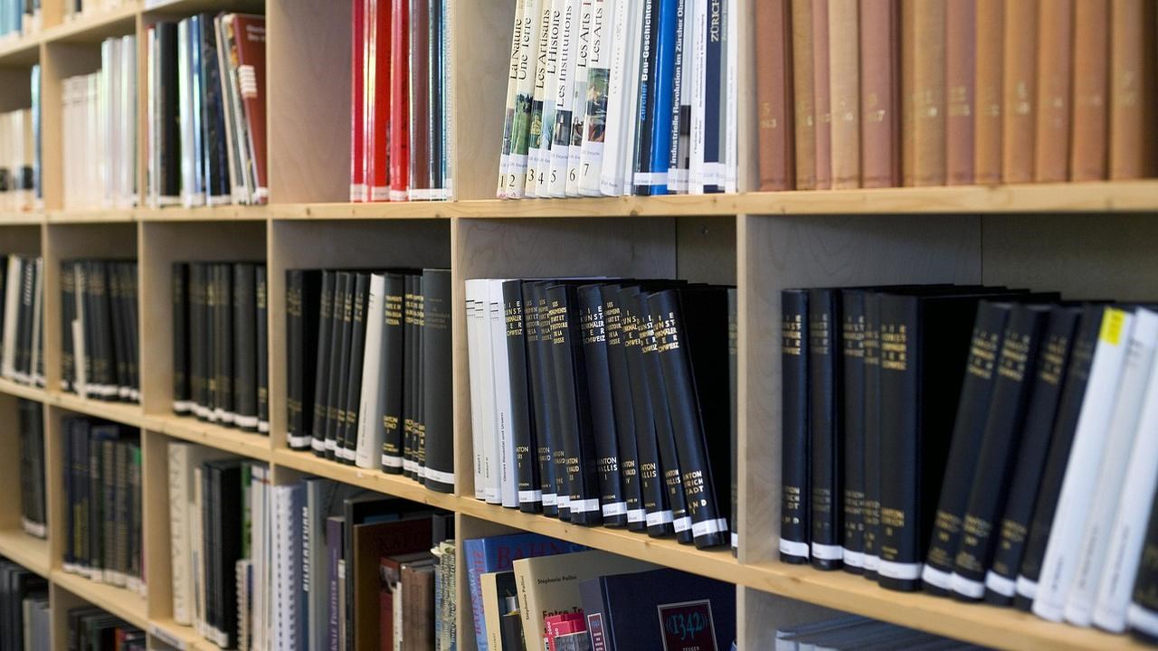 Biblioteksbokhyllor med b&ouml;cker