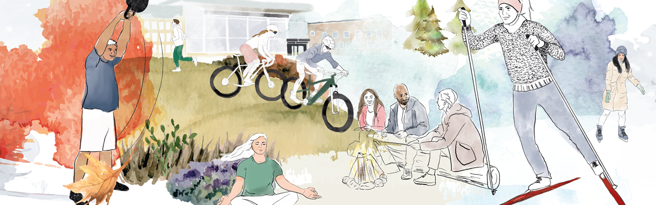 Illustration för Hälsa på campus, Umeå universitets friskvårdsdagar.