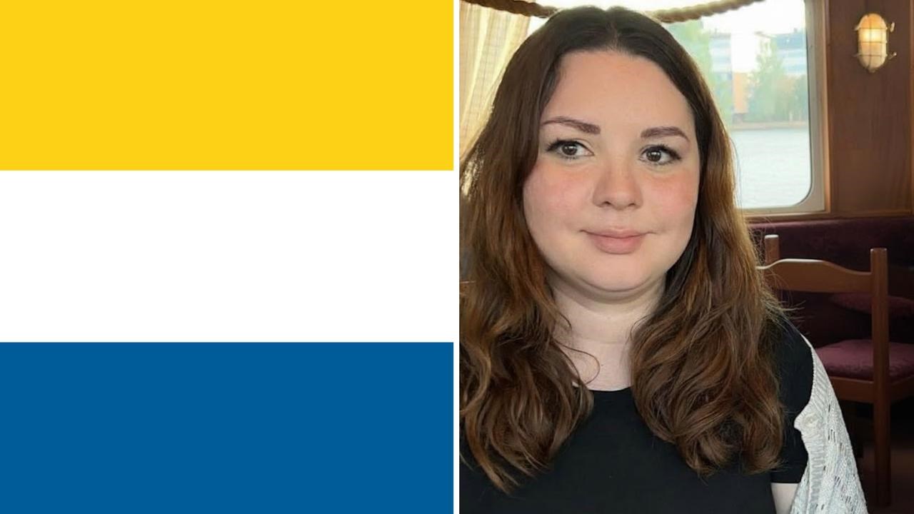 Tornedalsflaggan till v&auml;nster, portr&auml;ttbild p&aring; Nina Kostet till h&ouml;ger.