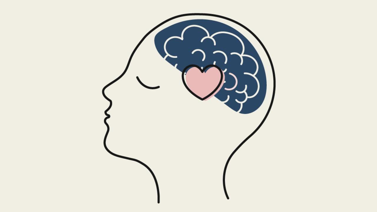 En persons huvud med ett hjärta i mitten