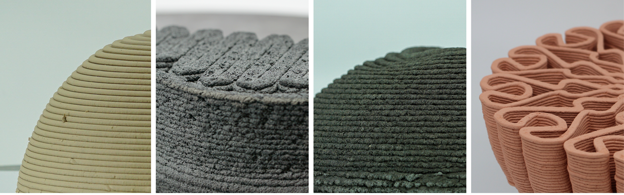 Närbilder på olika material, tester för att ta fram nya byggmaterial