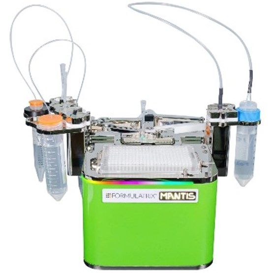 The Mantis is an instrument used in laboratory work to dispense a variety of solutions.