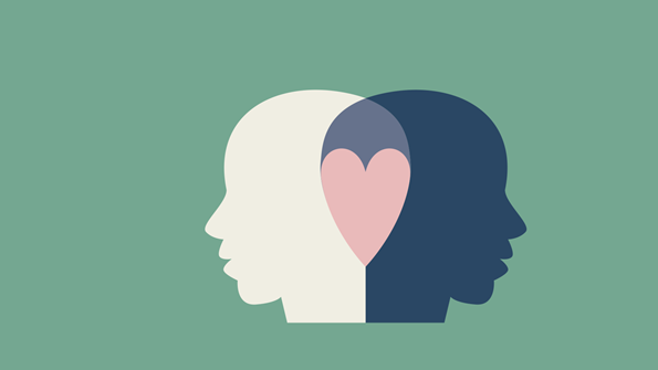 Two heads overlapping forming a heart.