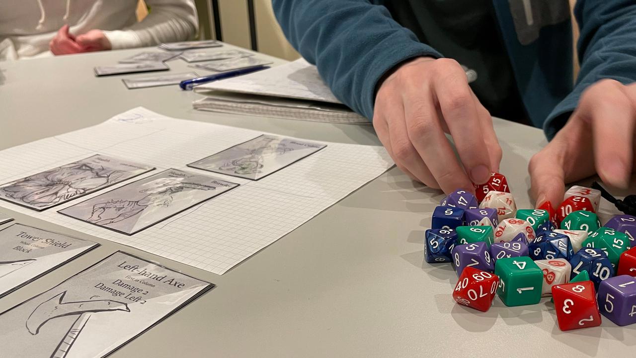 Close-up of prototype and dice