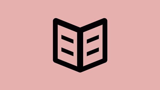 Ikon på uppslagen bok för att illustrera publikationer.