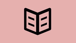 Ikon på uppslagen bok för att illustrera publikationer.