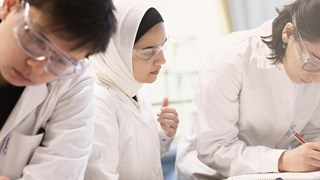 grupp kemistudenter i laboration