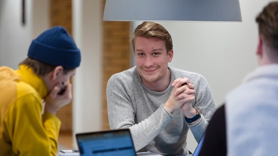 Studenter som grupparbetar i Naturvetarhuset.