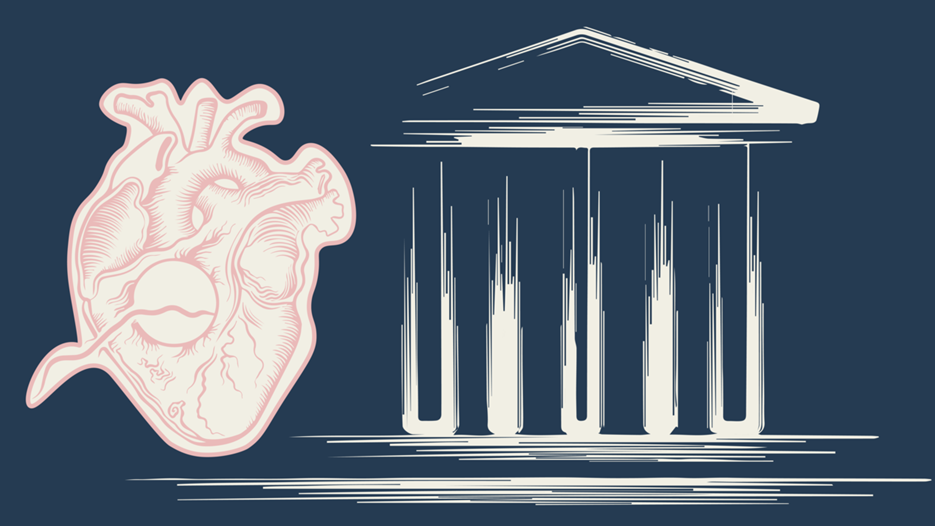 Hjärta och antikt tempel. Illustration.