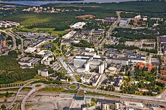 Flygfoto över Umeå universitets campus