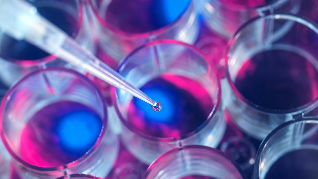 Bild p&aring; pipett som sl&auml;pper droppe i provr&ouml;r