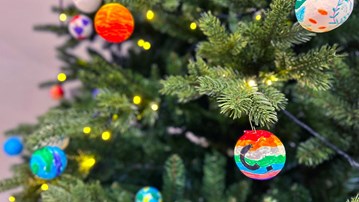 Christmas tree with colourful baubles.