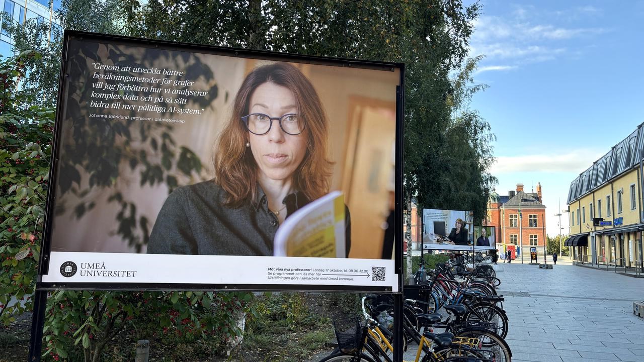En skylt med en bild av en kvinna p&aring;.