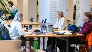 Studenter som grupparbetar i Naturvetarhuset.