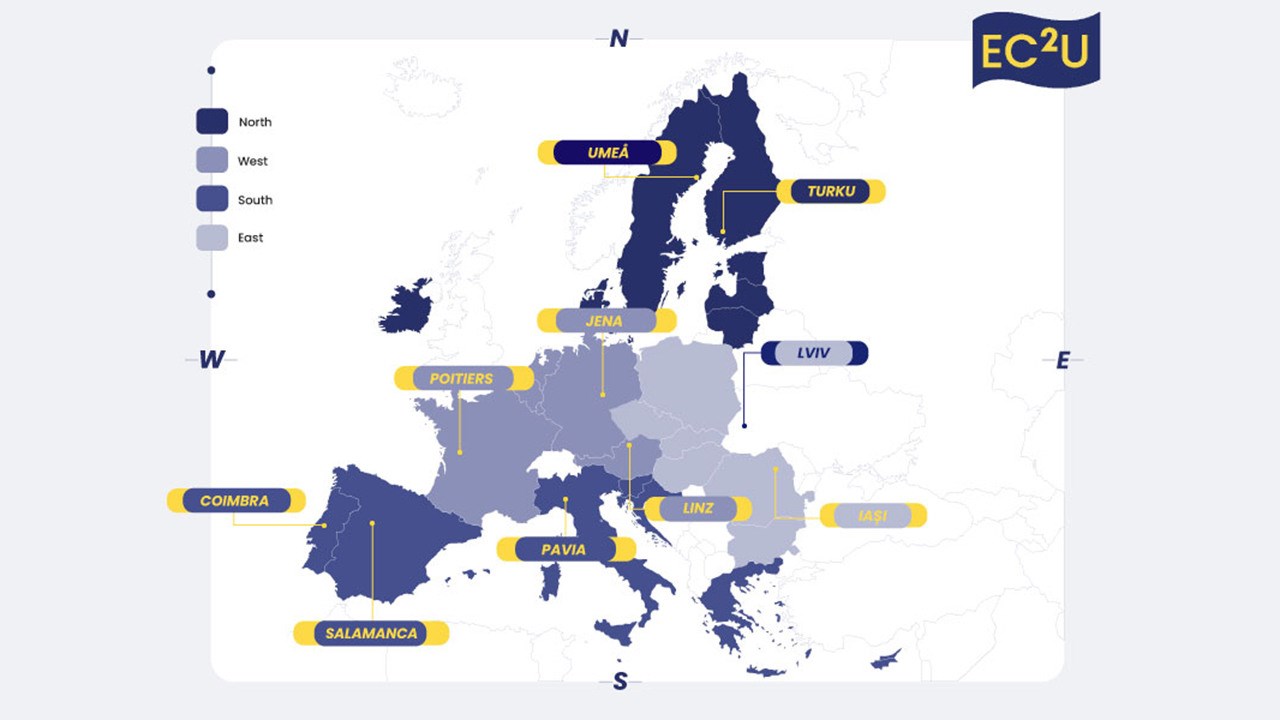 En karta över Europa med alla större städer.