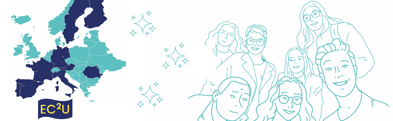 En karta över Europa med en grupp människor ritade på den.