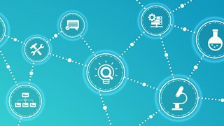 Research  development vector illustration. Concept with connected icons related to project management, product design or engineering, business development