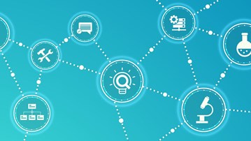 Research  development vector illustration. Concept with connected icons related to project management, product design or engineering, business development