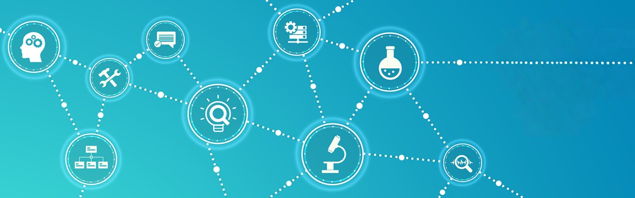 Research  development vector illustration. Concept with connected icons related to project management, product design or engineering, business development