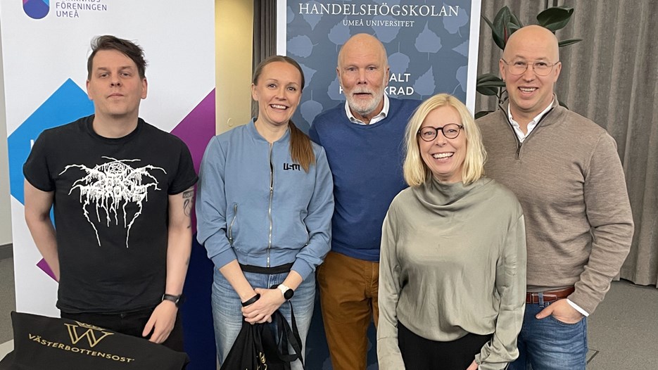 På bilden syns (från vänster): Erik Jonsson, Littfest, Sofi Andersson, Umeå Sport & Motion, Nils Paulson, Marknadsföreningen Umeå, Sofia Lundberg, Handelshögskolan och Mattias Hedlund, Frukthörnan i Umeå AB.