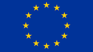 EU flagga, bå bakgrund med gula stjärnor i en ring.