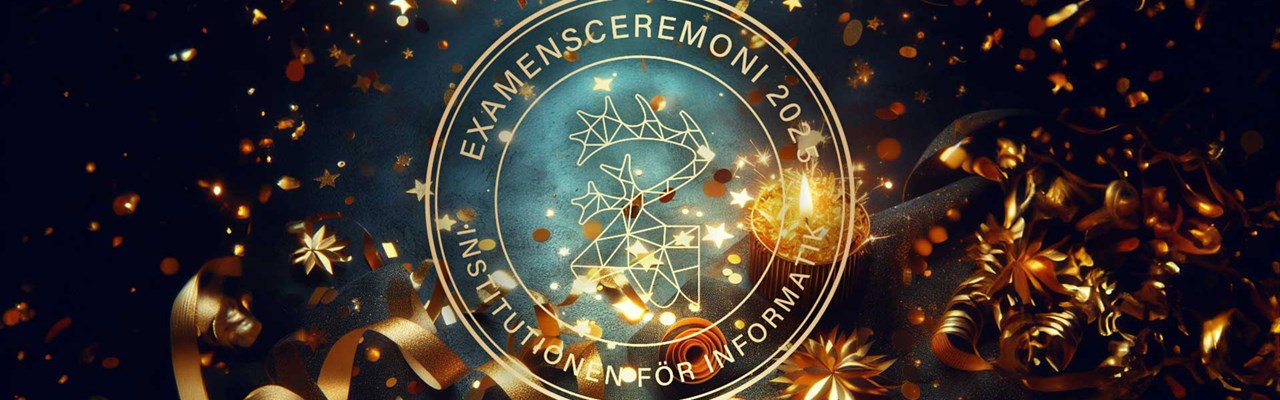 Logga för examensceremoni 2025 omgiven av konfetti och serpentiner