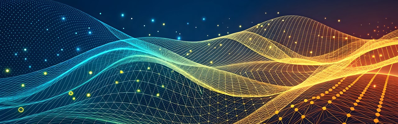 A colorful abstract background with lines and dots.