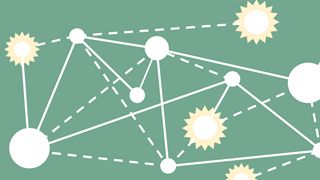 Dots adjoined by lines.