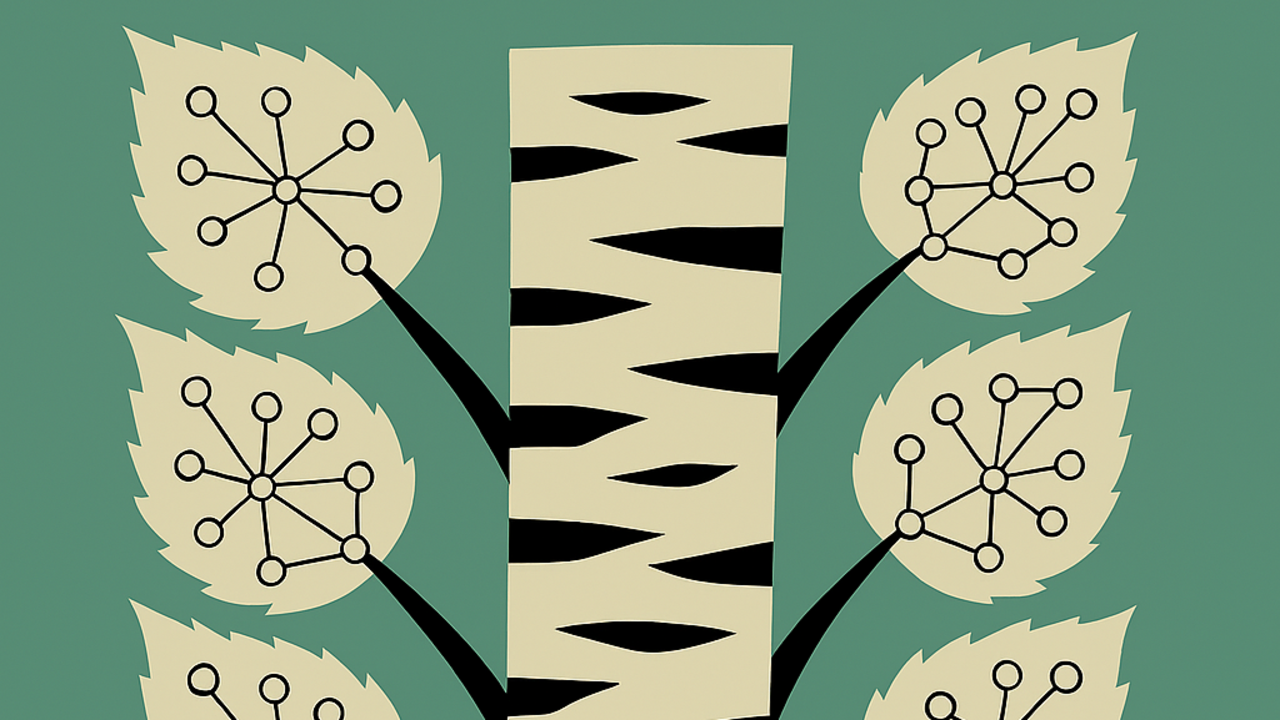 birch trunk and leaves with nodes