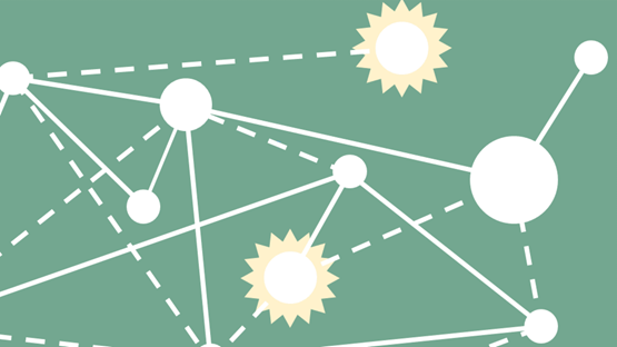 Stiliserad bild av kopplingar och ljuspunkter i ett nätverk.